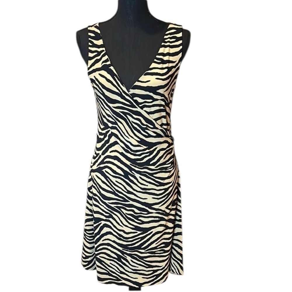 Lauren Ralph Lauren Beige Black Animal Print Wrap Dress size P Medium